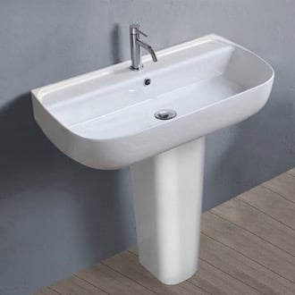 Rectangular White Ceramic Pedestal Sink CeraStyle 078700U-PED